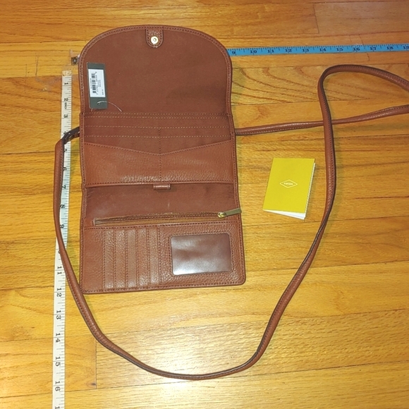Fossil Brown Leather Sophia Wallet Crossbody Bag Removable Strap Convertible - Picture 2 of 15